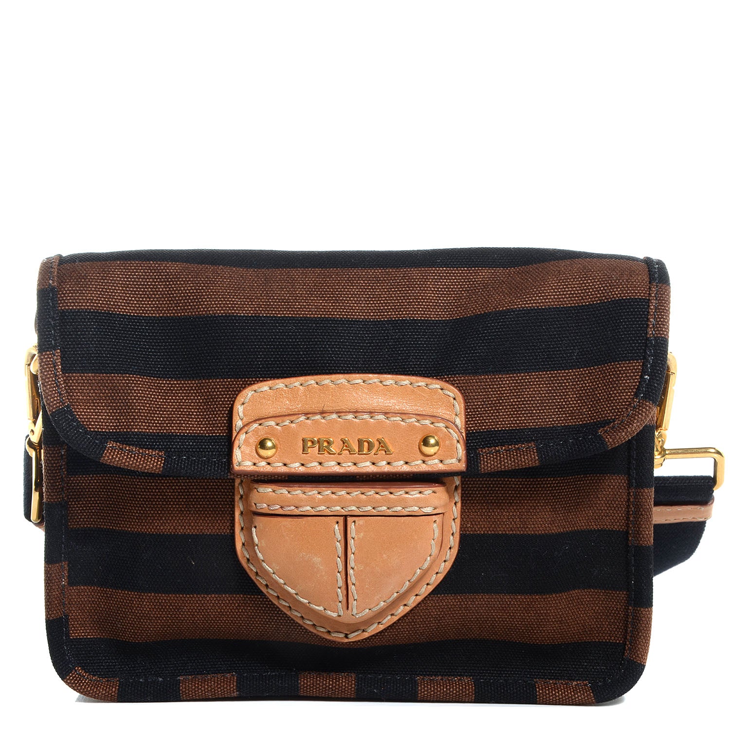 Prada Canvas Canapa Righe Striped Shoulder Bag Tobacco 1 of 10
