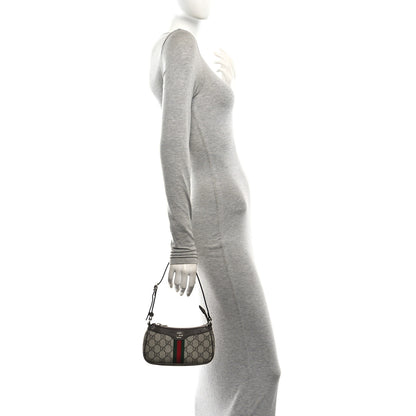 Gucci GG Supreme Monogram Textured Dollar Calfskin Web Mini Ophidia Shoulder Bag Beige Ebony New Acero 2 of 11