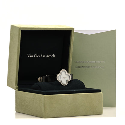Van Cleef & Arpels 18K White Gold Alligator Diamond Bezel Mother of Pearl 30mm Alhambra Quartz Watch 5 of 5