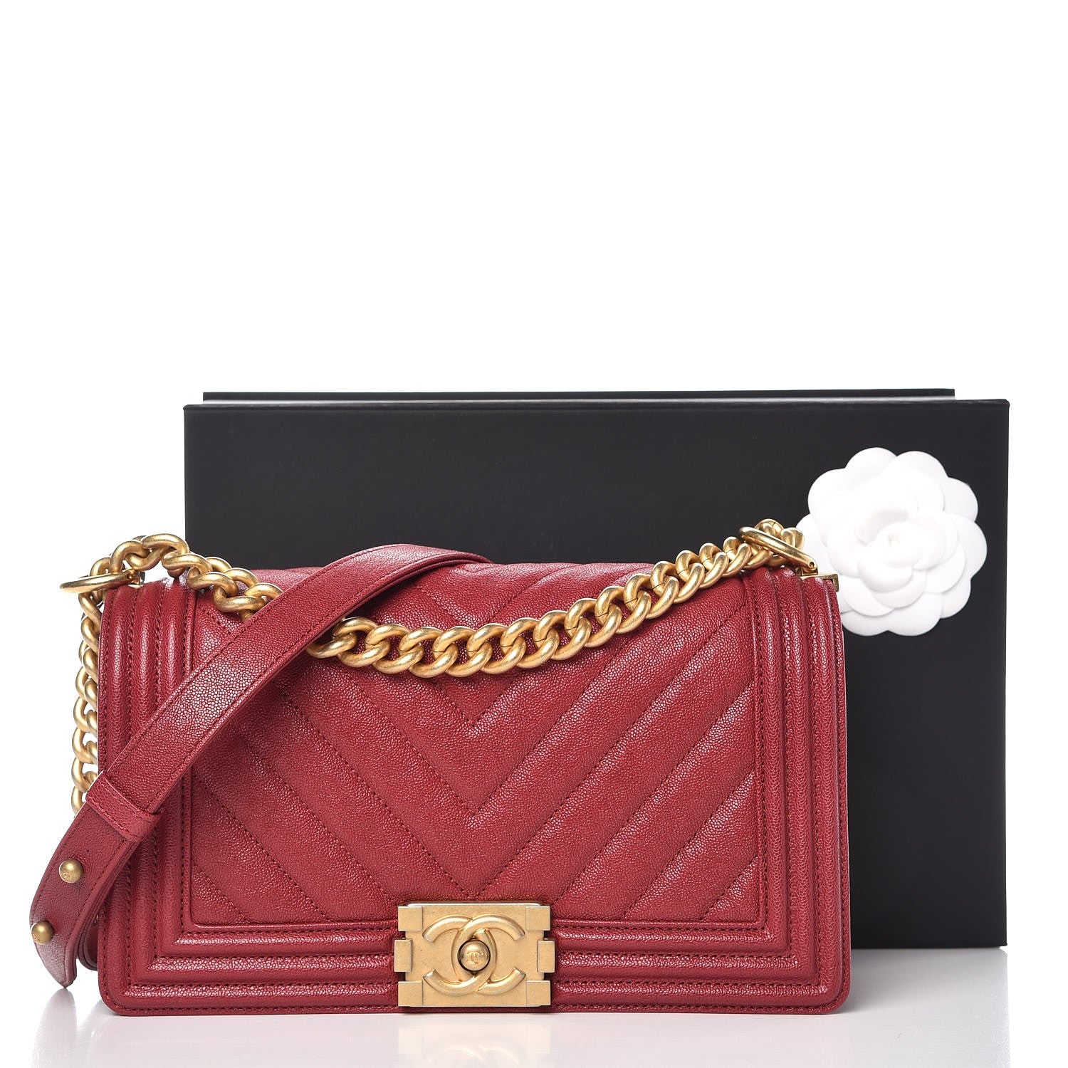 Chanel Caviar Chevron Quilted Medium Boy Flap Dark Pink 8 of 8