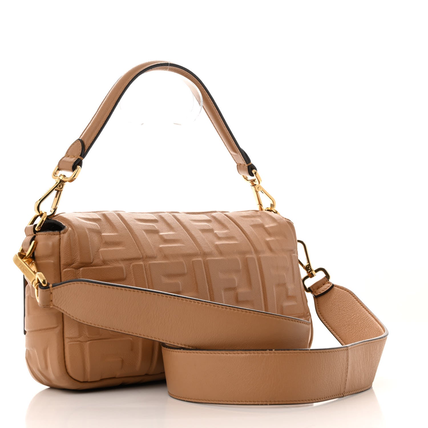 Fendi Nappa FF 1974 Embossed Baguette Miele Scuro 3 of 15