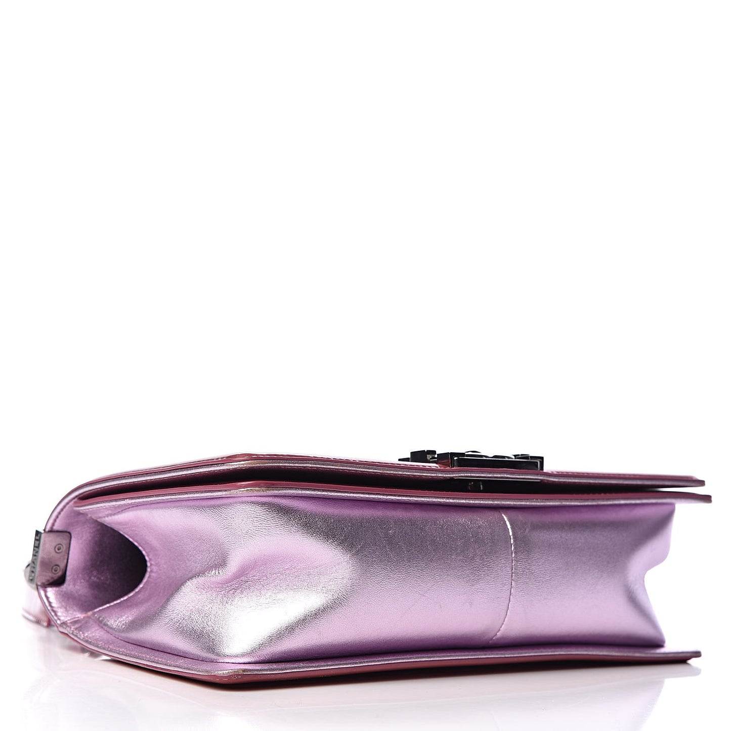 Metallic Patent Calfskin Quilted Medium Boy Flap Light Pink