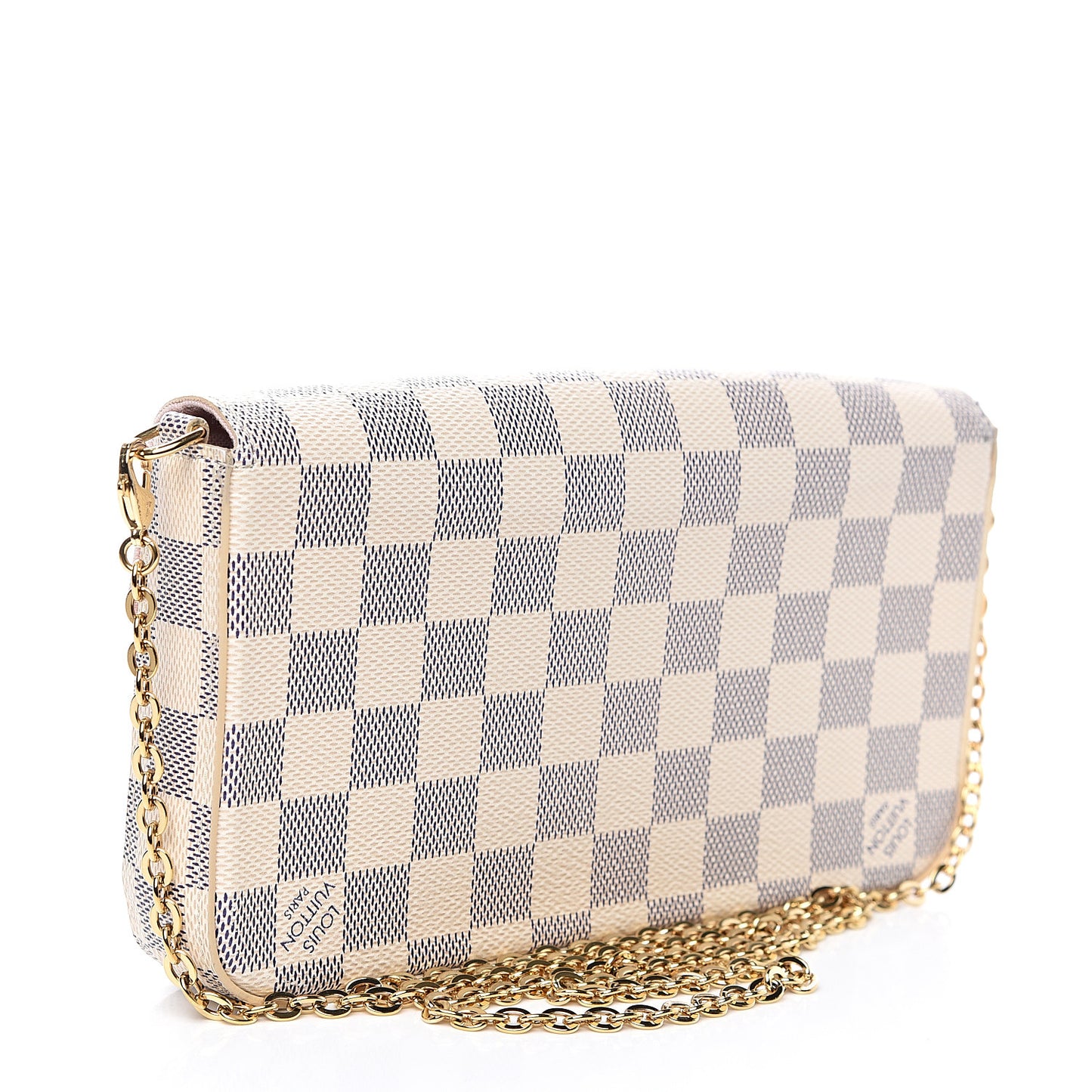 Damier Azur Pochette Felicie Chain Wallet Rose Ballerine