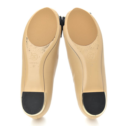 Chanel Lambskin Pearl Bow Ballerina Flats 37 Beige Black 5 of 16