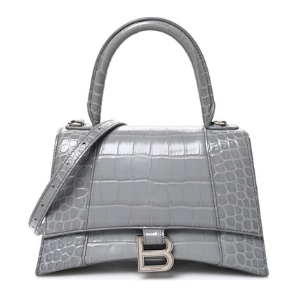 Balenciaga Shiny Calfskin Crocodile Embossed Small Hourglass Top Handle Bag Balenciaga Grey Balenciaga Grey 1 of 11