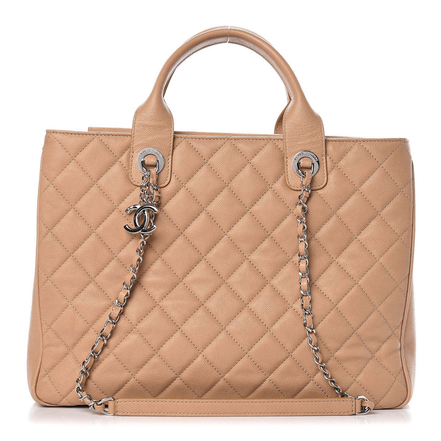 Caviar Quilted Large Urban Companion Top Handle Shopping Tote Beige