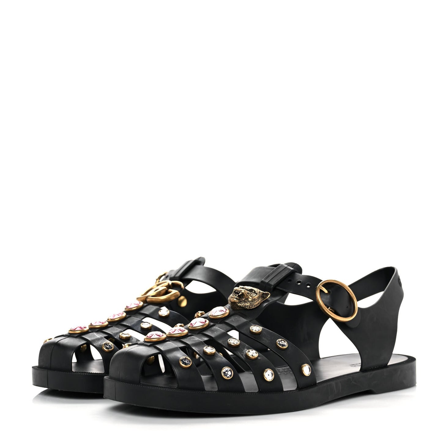 Rubber Crystal Womens Buckle Strap Sandals 39 Black