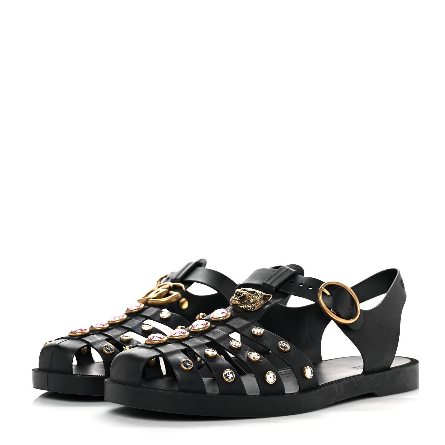 Gucci Rubber Crystal Womens Buckle Strap Sandals 39 Black 3 of 8