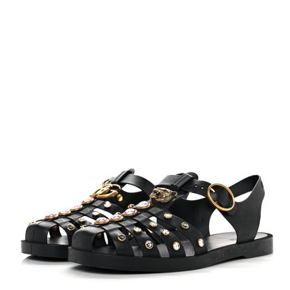 Gucci Rubber Crystal Womens Buckle Strap Sandals 39 Black 3 of 8