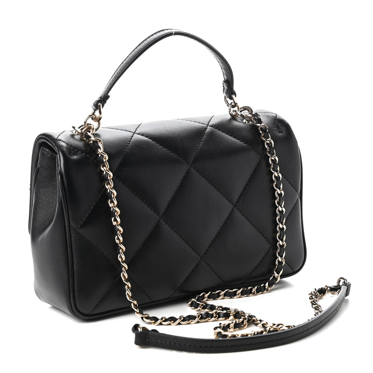 Lambskin Quilted Small Easy Carry Flap Black