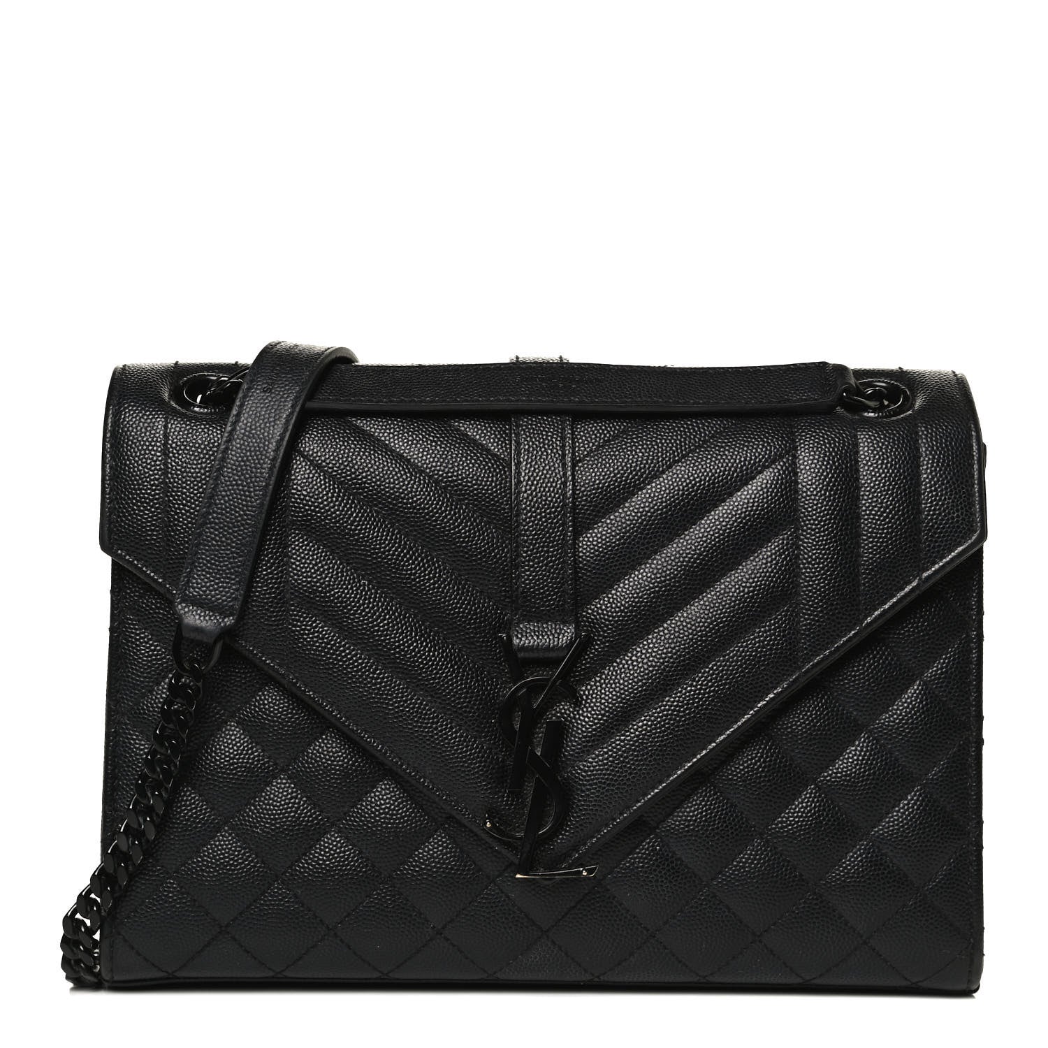 Saint Laurent Grain De Poudre Textured Mixed Matelasse Triquilt Medium Monogram Satchel Black 1 of 13