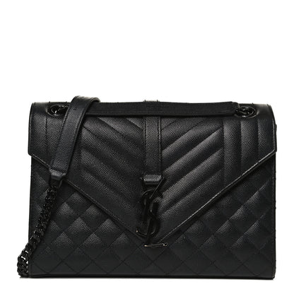 Saint Laurent Grain De Poudre Textured Mixed Matelasse Triquilt Medium Monogram Satchel Black 1 of 13