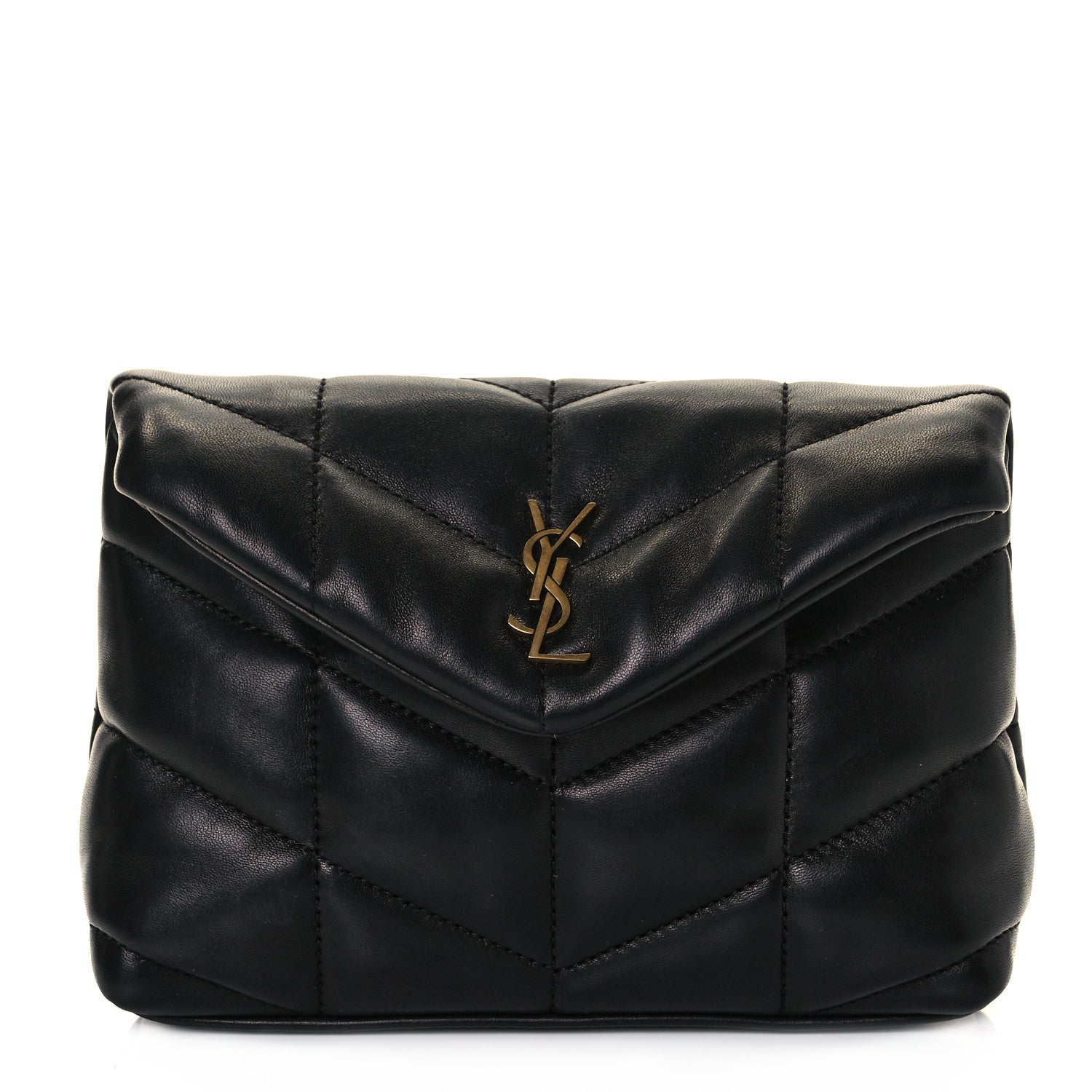 Saint Laurent Lambskin Monogram Loulou Puffer Pouch Clutch Black 2 of 12