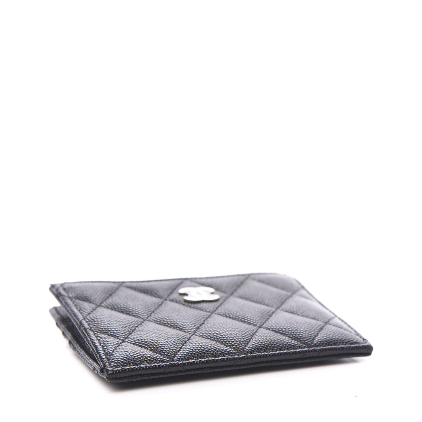 Caviar Quilted CC Zip Card Holder Black