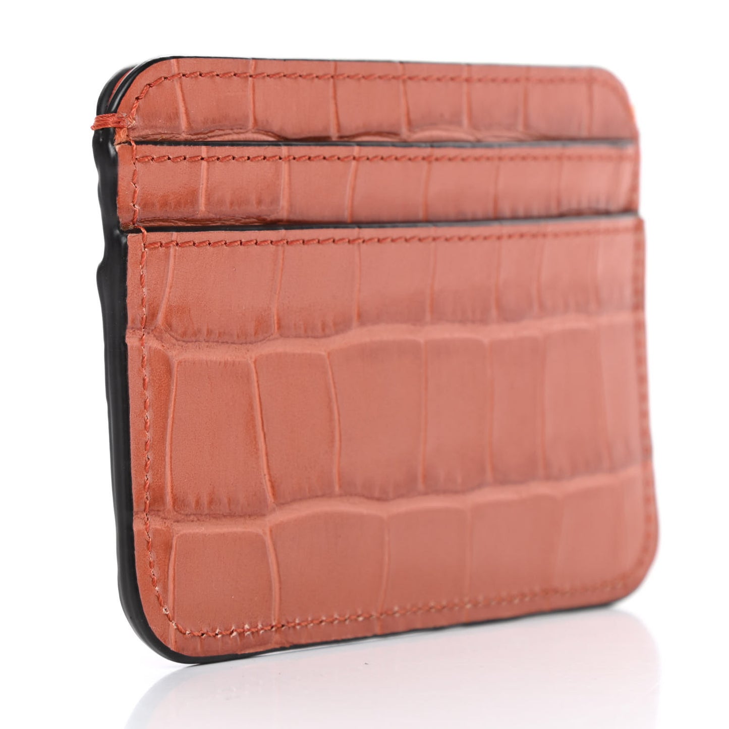 Crocodile Embossed Calfskin C Card Holder Brown