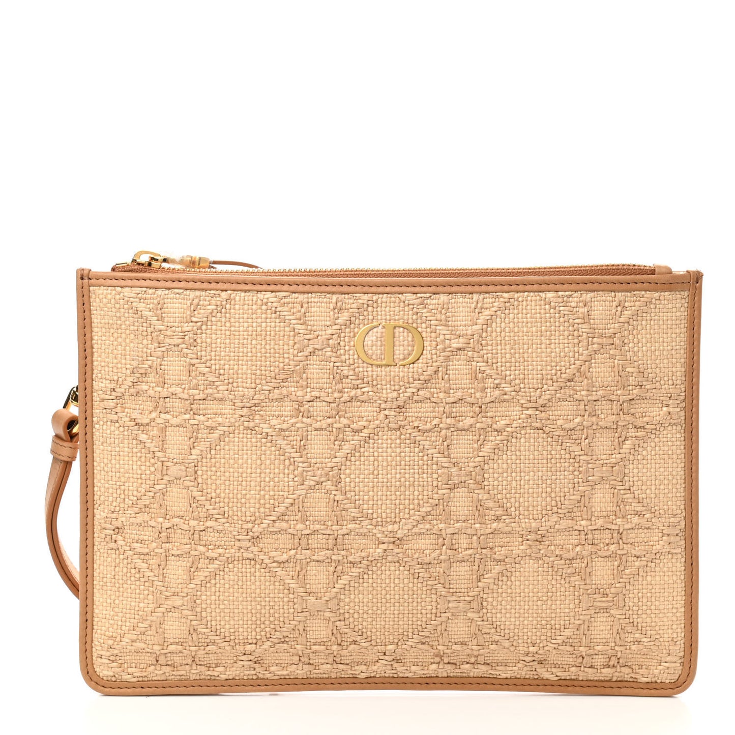 Raffia Cannage Medium Caro Daily Zipped Pouch Natural