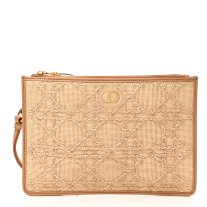 Christian Dior Raffia Cannage Medium Caro Daily Zipped Pouch Natural 1 of 11