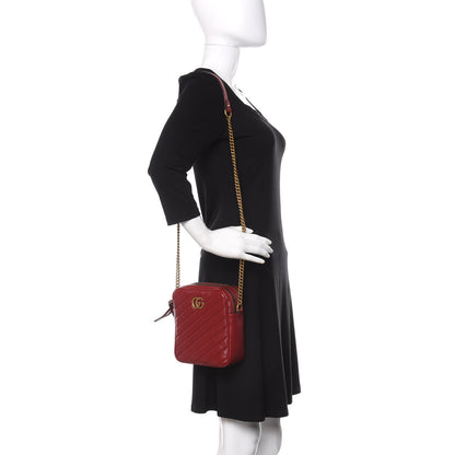 Gucci Azalea Calfskin Matelasse Diagonal Tall GG Marmont Crossbody Bag Romantic Cerise 2 of 10