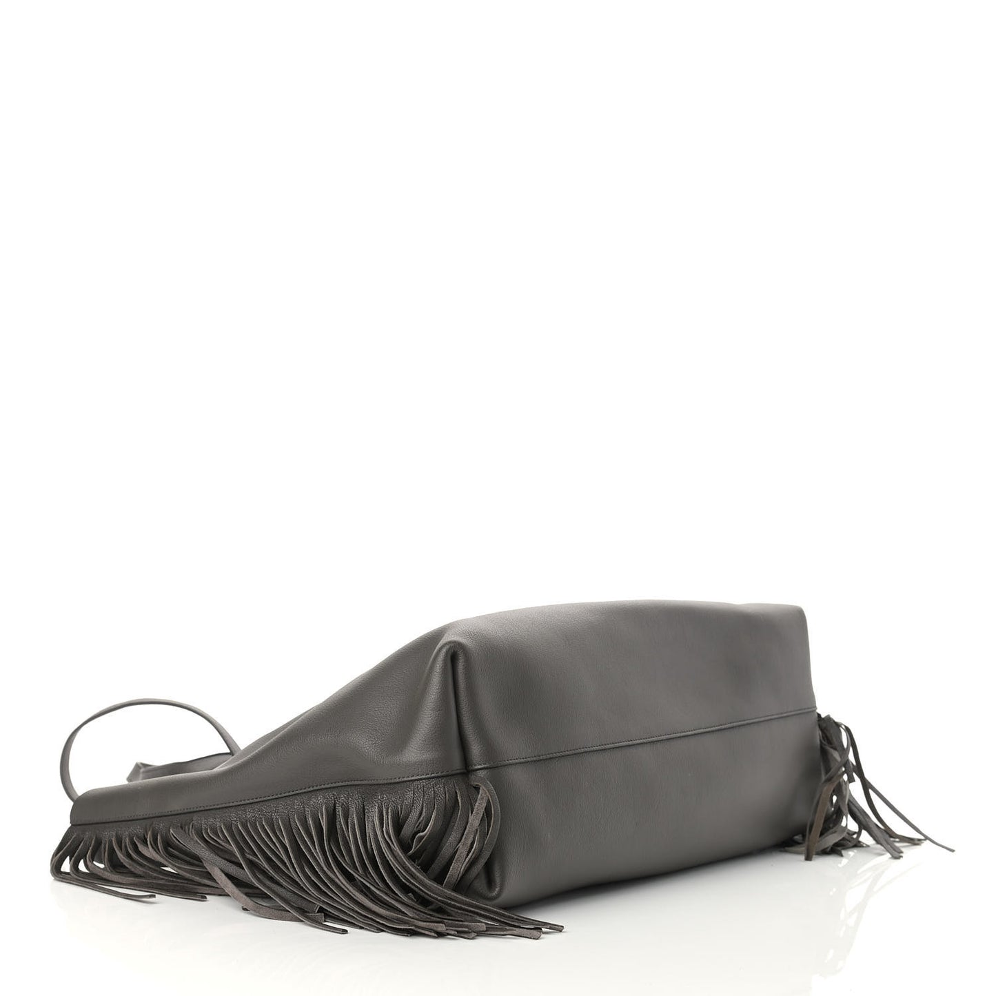 Calfskin Large Fringe Shopping Tote Dark Grey