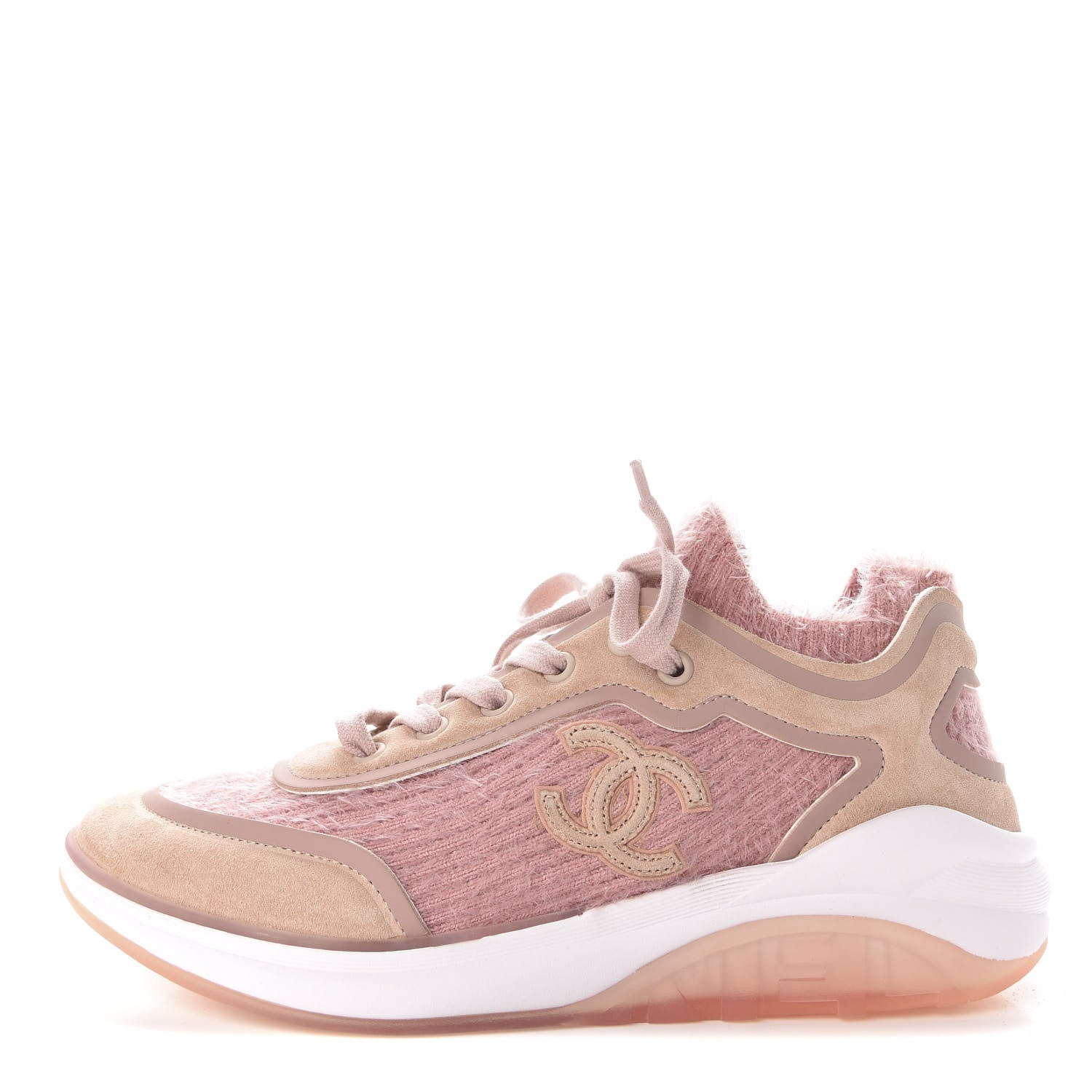 Chanel Fabric Calfskin Suede CC Womens Sneakers 38.5 Pink 1 of 9