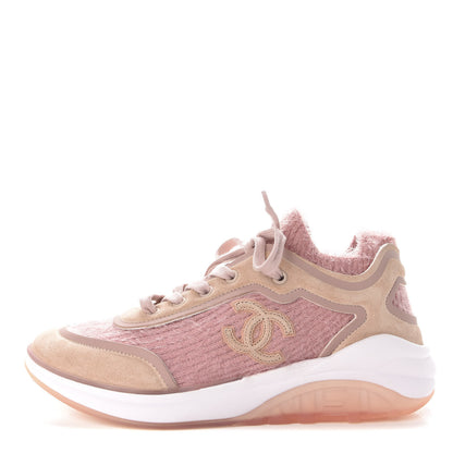 Chanel Fabric Calfskin Suede CC Womens Sneakers 38.5 Pink 1 of 9
