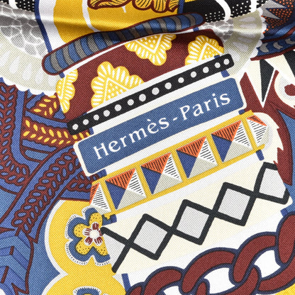 Hermes Silk Twill Duo Cosmique Scarf 90 Bleu Moyen Vert Ocre 3 of 6