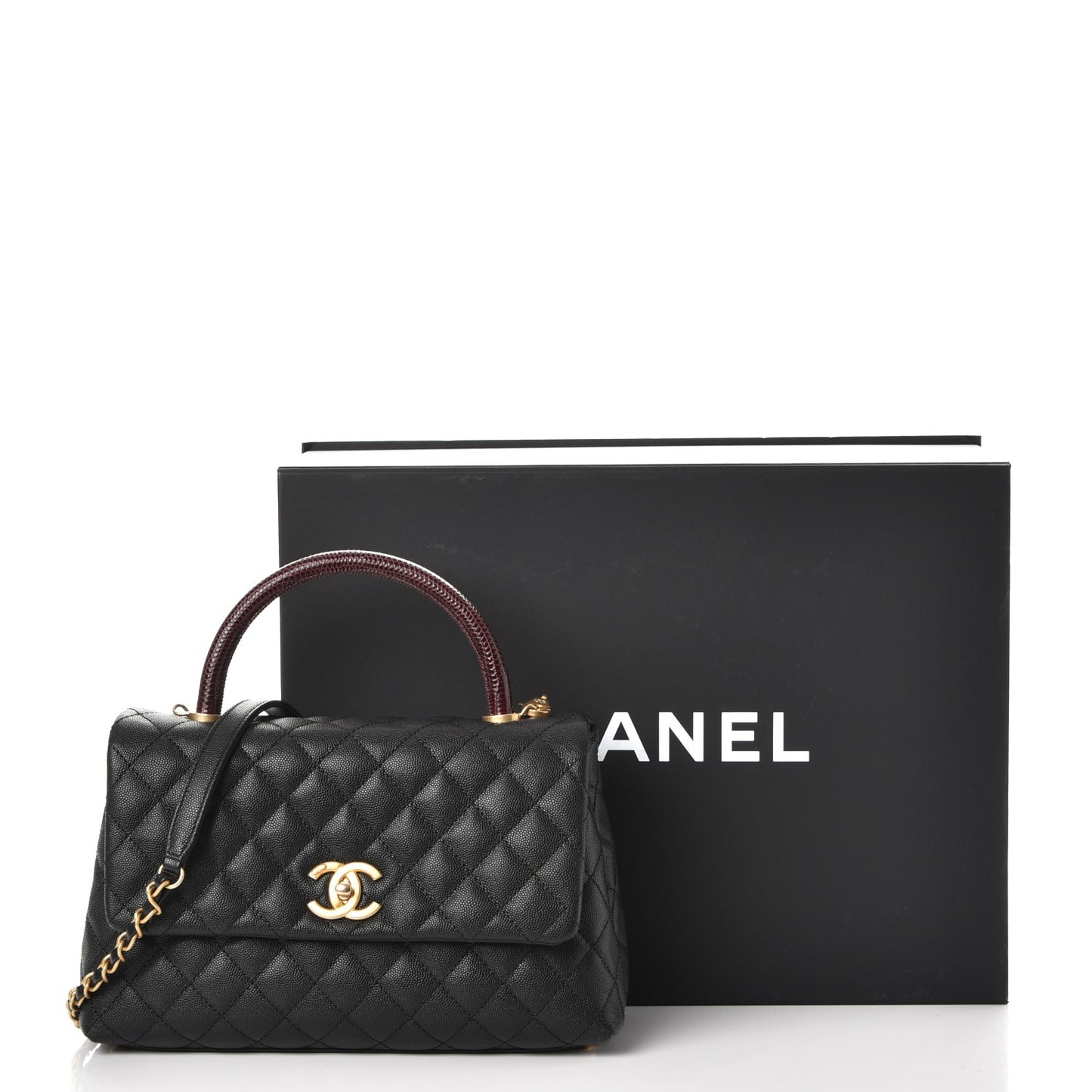 Caviar Lizard Quilted Small Coco Handle Flap Black