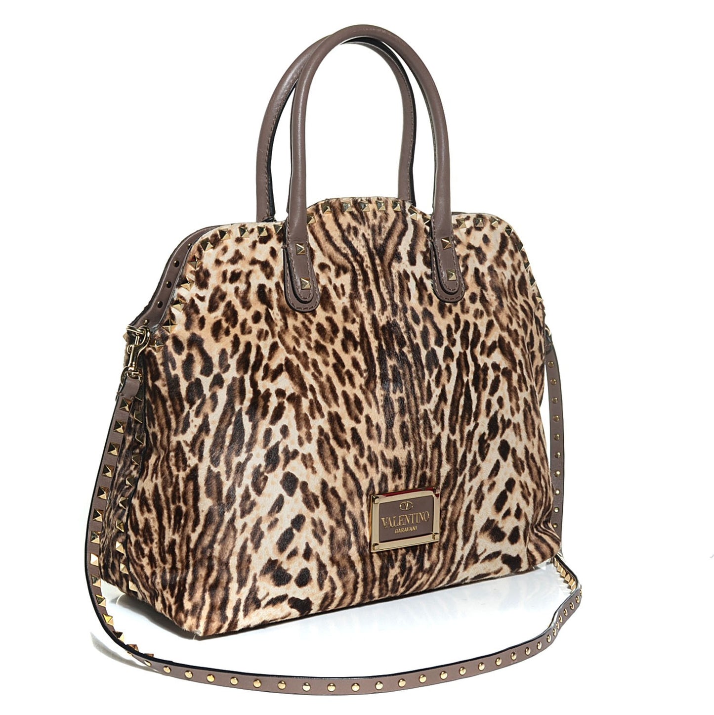 Calf Hair Cavallino Animal Rockstud Dome Satchel Leopard