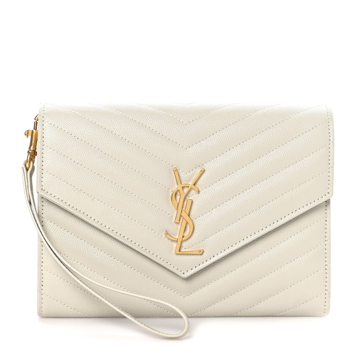 Grain De Poudre Matelasse Chevron Monogram Envelope Clutch Crema Soft