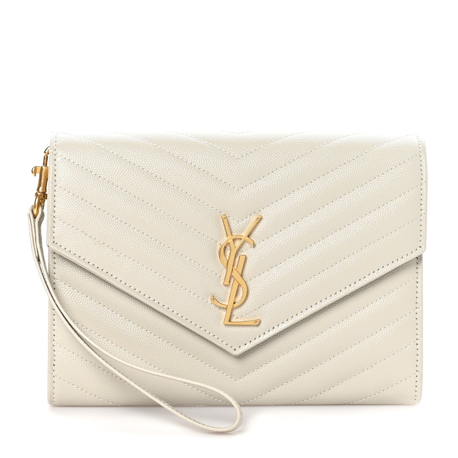 Saint Laurent Grain De Poudre Matelasse Chevron Monogram Envelope Clutch Crema Soft 1 of 10