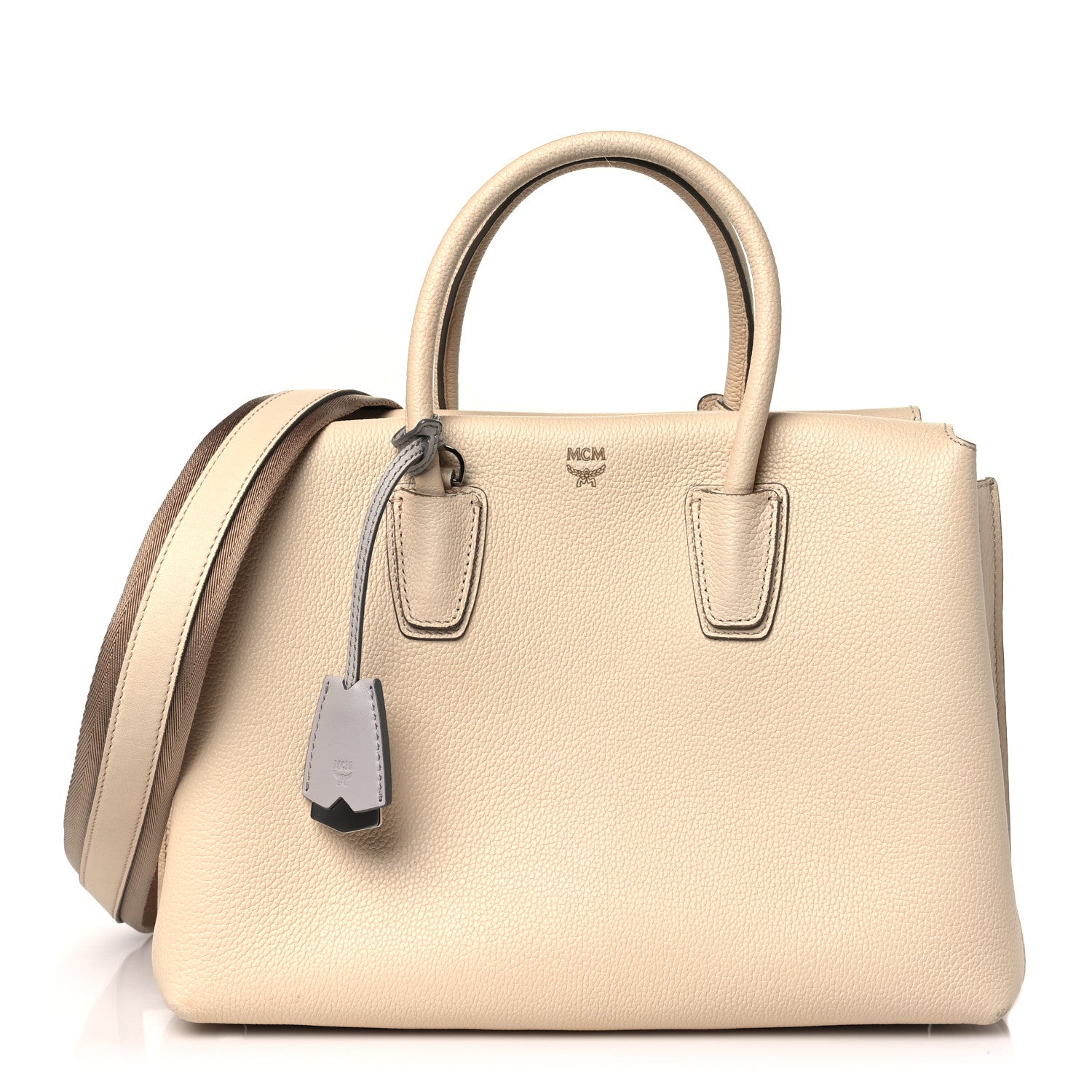 MCM Grained Calfskin Medium Milla Tote Natural 1 of 9