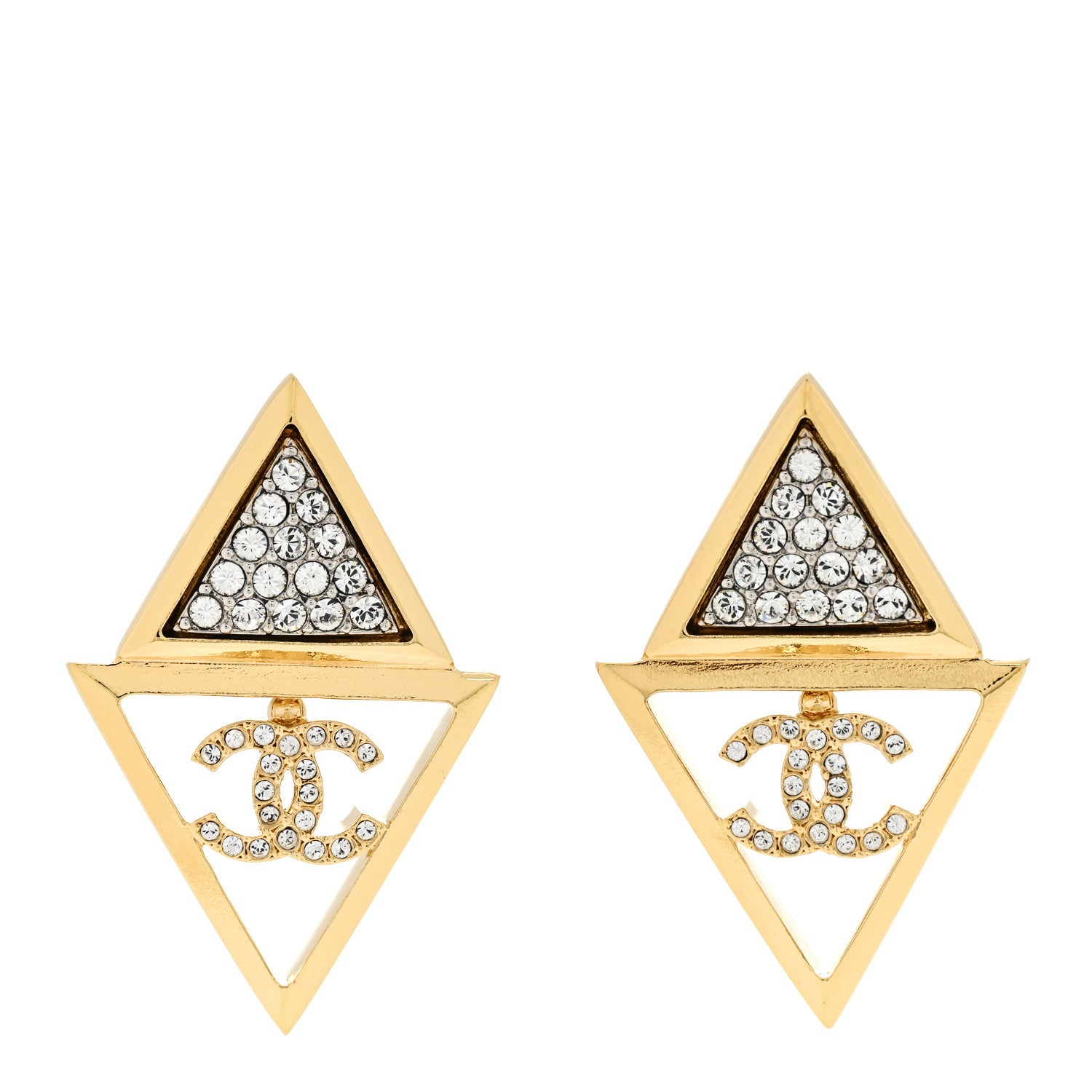 Chanel Crystal CC Pointed Drop Earrings Gold 1 of 5