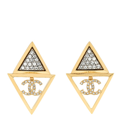 Chanel Crystal CC Pointed Drop Earrings Gold 1 of 5