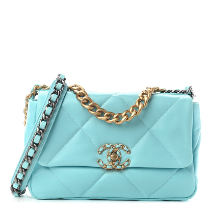 Chanel Shiny Lambskin Quilted Medium Chanel 19 Flap Light Blue 1 of 9
