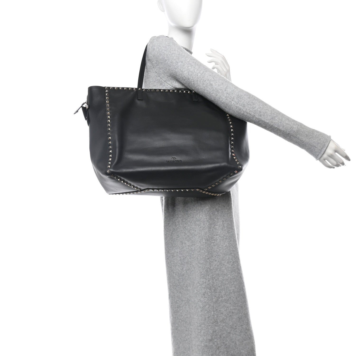 Valentino Garavani Vitello Large Rockstud Tote Black 2 of 10