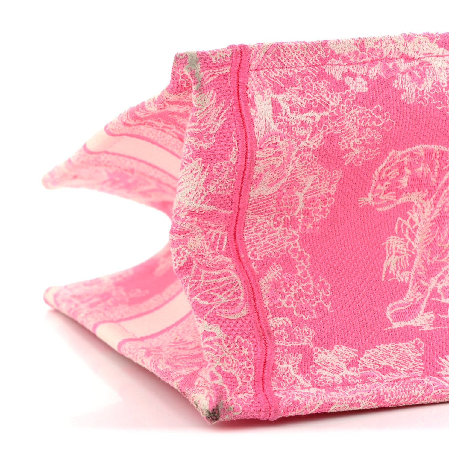 Christian Dior Canvas Embroidered Medium Dioriviera Toile De Jouy Book Tote Fluorescent Pink 9 of 12