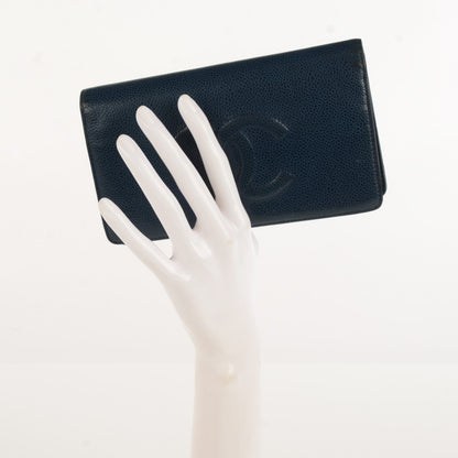 Chanel Caviar Timeless CC Yen Wallet Navy 2 of 8