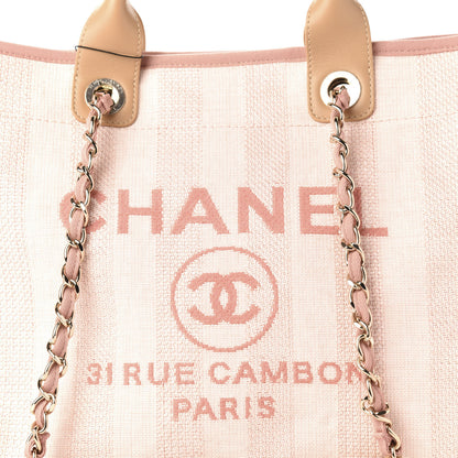 Chanel Straw Raffia Calfskin Striped Medium Deauville Tote Light Pink 11 of 11