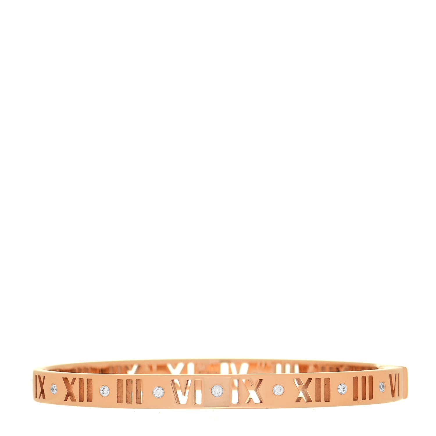 Tiffany 18K Rose Gold Diamond Atlas Pierced Hinged Bangle Bracelet 1 of 5