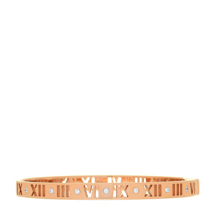 Tiffany 18K Rose Gold Diamond Atlas Pierced Hinged Bangle Bracelet 1 of 5