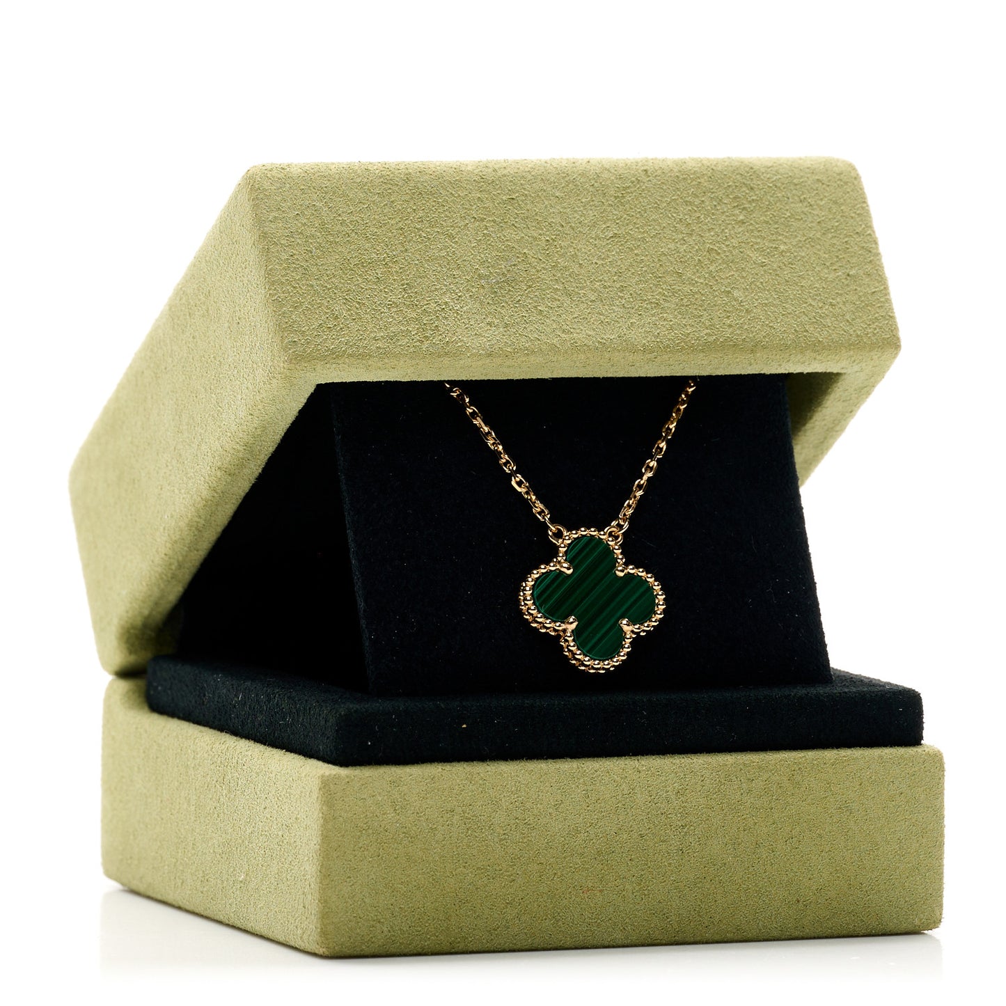 18K Yellow Gold Malachite Vintage Alhambra Pendant Necklace