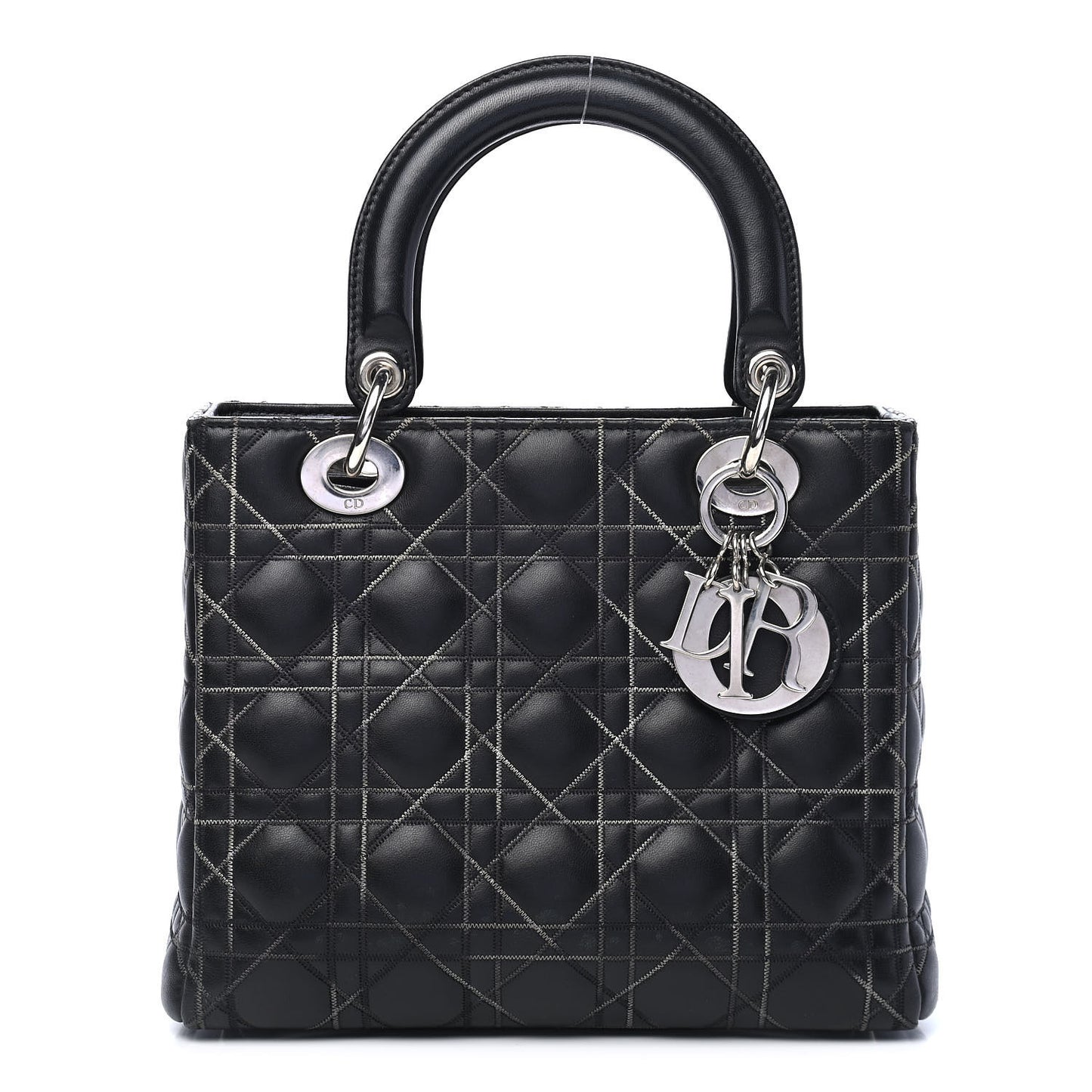 Lambskin Cannage Contrast Stitch Medium Lady Dior Black