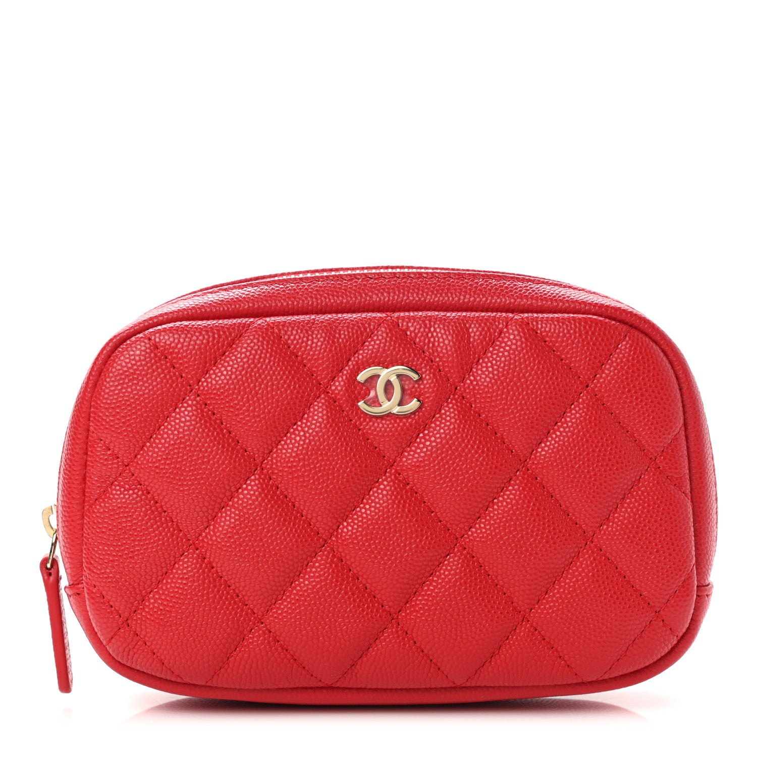 Chanel Caviar Quilted Small Curvy Pouch Cosmetic Case Red 1 of 8