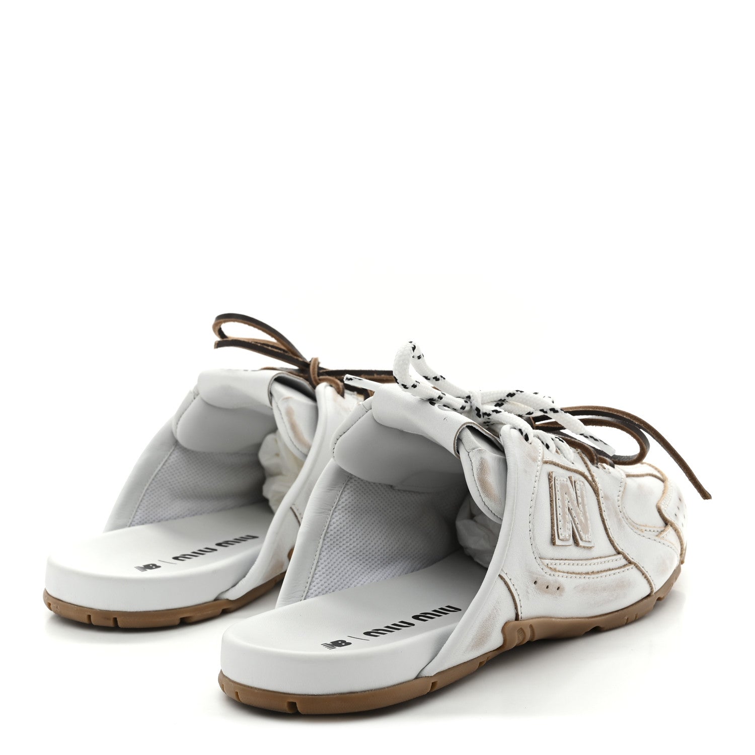 Miu Miu X NEW BALANCE Bleached Calfskin 530 SL Slip-On Sneakers Mules 39 White 5 of 10