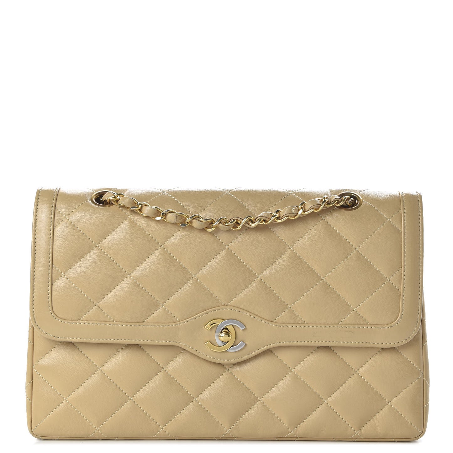 Lambskin Quilted Medium Double Flap Beige