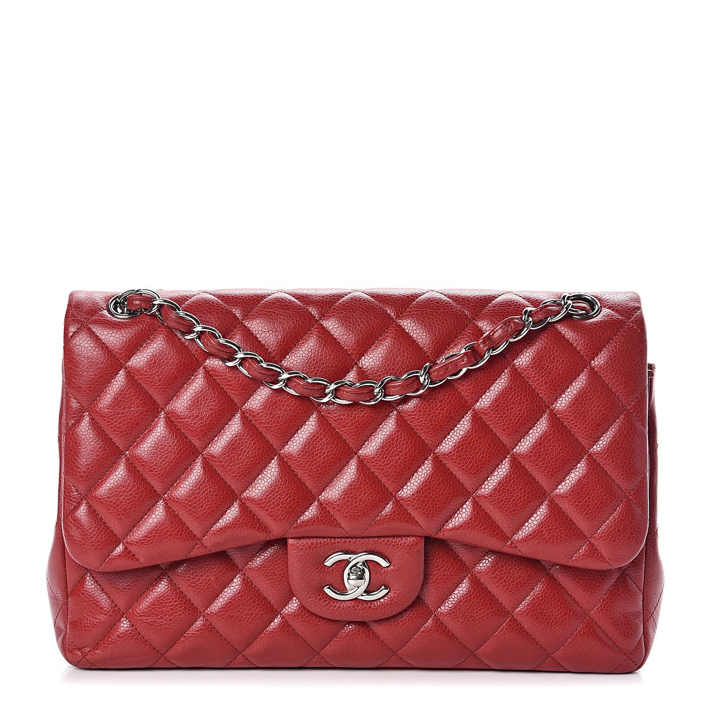 Caviar Quilted Jumbo Double Flap Red