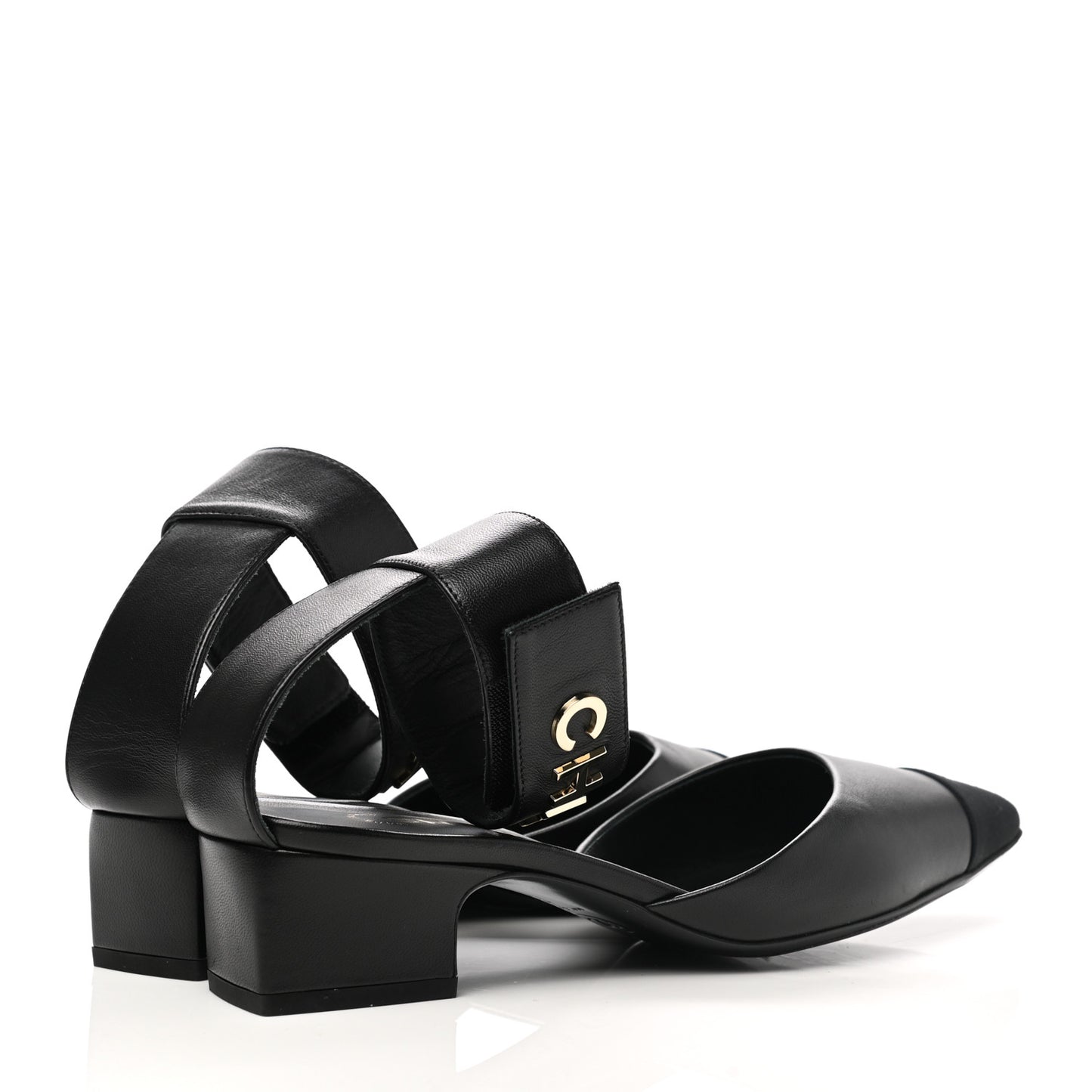 Lambskin Grosgrain Cap Toe Logo Ankle Strap Pumps 37 Black