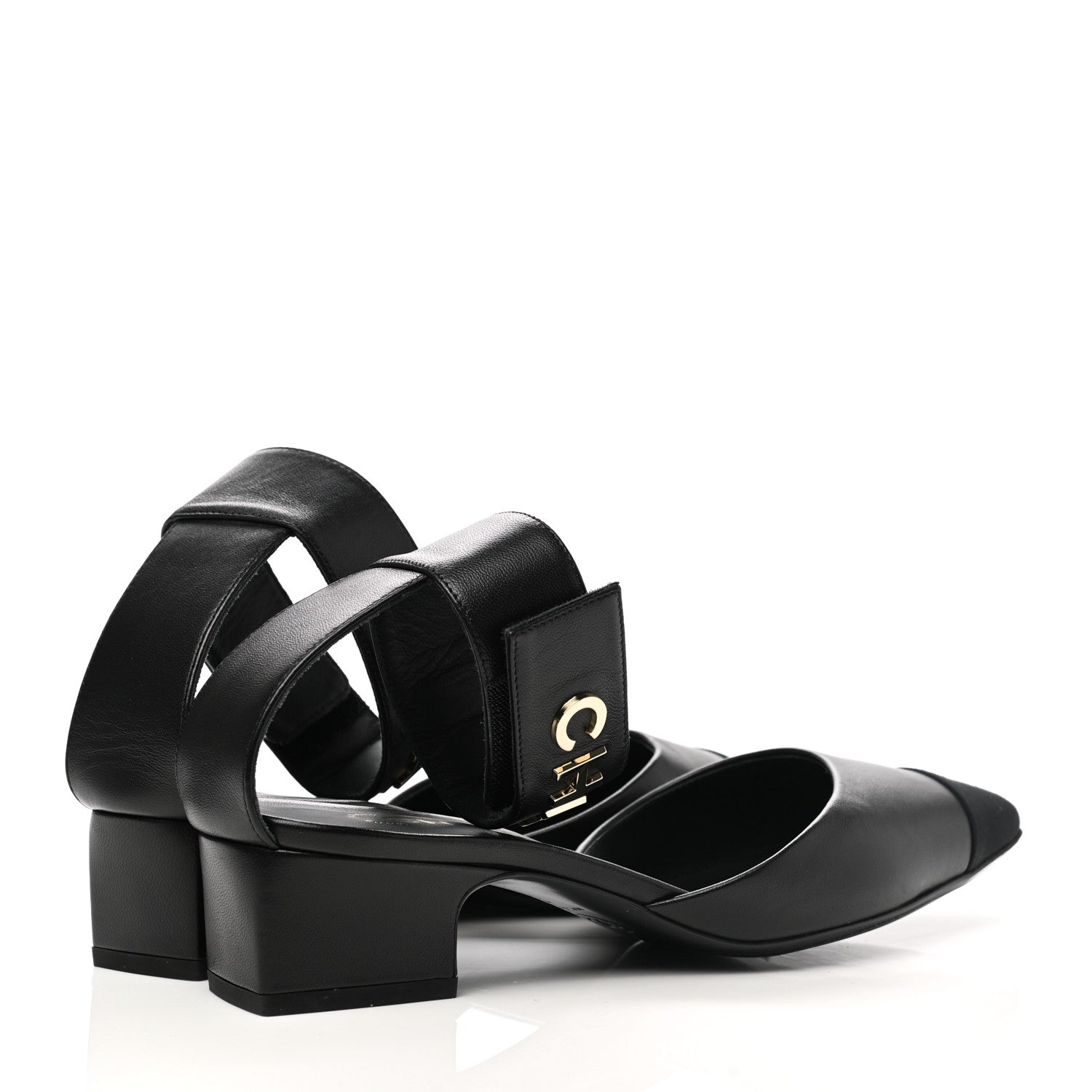Chanel Lambskin Grosgrain Cap Toe Logo Ankle Strap Pumps 37 Black 4 of 9
