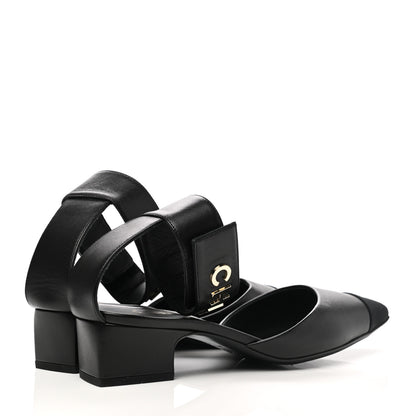Chanel Lambskin Grosgrain Cap Toe Logo Ankle Strap Pumps 37 Black 4 of 9