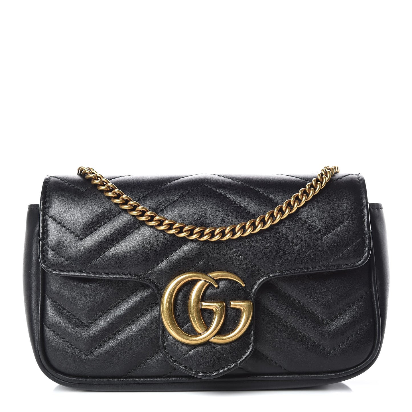 Calfskin Matelasse Super Mini GG Marmont Shoulder Bag Black